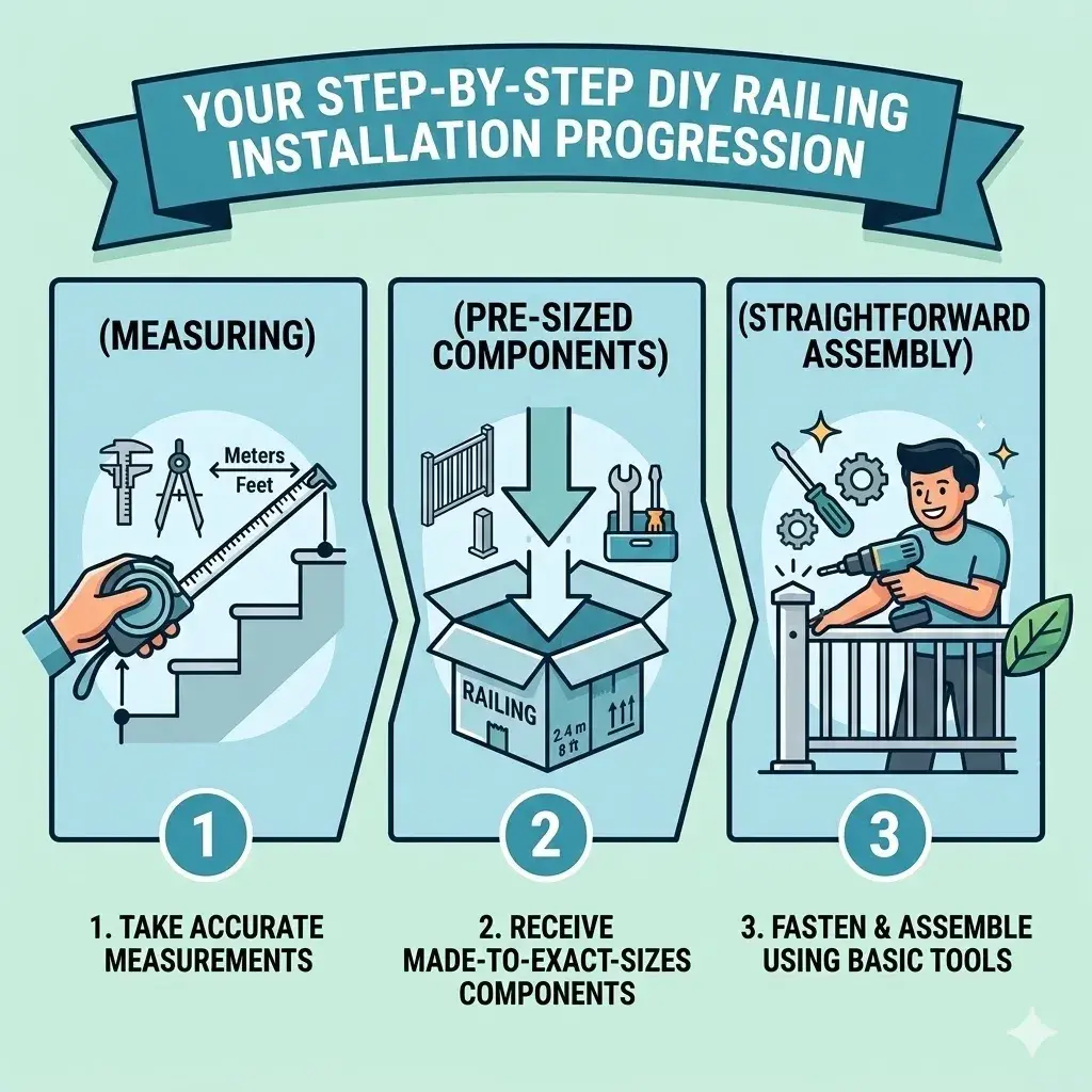 DIY railing installation progression